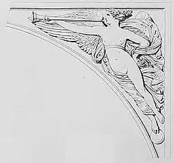Figure of Pheme (southern façade, right spandrel)