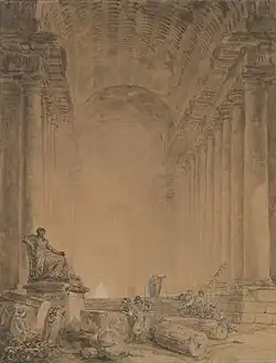 Figures in a Colonnade (ca. 1780), ink, wash, & chalk, 58.6 x 44 .7&nbsp;cm., Metropolitan Museum of Art