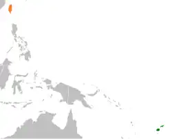 Map indicating locations of Fiji and Taiwan