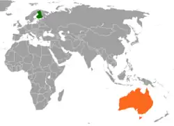 Map indicating locations of Finland and Australia