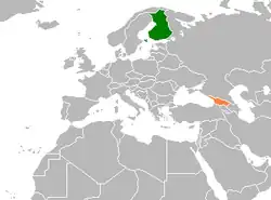 Map indicating locations of Finland and Georgia