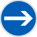 Direction to be followed (turn right only) (formerly used )