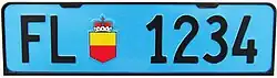Light blue Liechtenstein license plate for utility and industrial vehicles and trailers.