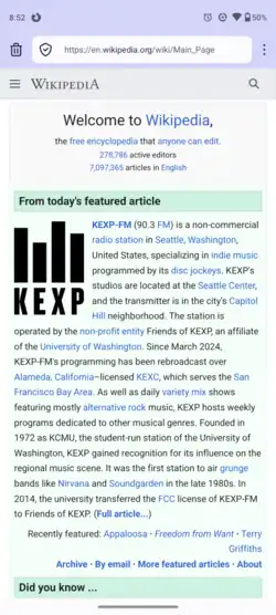 Firefox Focus showing Wikipedia