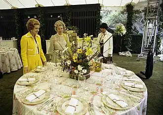 The First Lady examining tables ahead of the state banquet