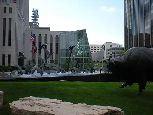 Image of the First National Bank Park, across from the tower's front plaza