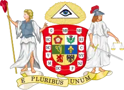 First Proposed Coat of Arms of the United States, designed by Pierre Eugène du Simitière and submitted to the Continental Congress on August 20, 1776