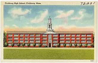 Postcard of Fitchburg High School from circa 1935.