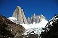 Fitz Roy (left) and Aguja Mermoz rise above Glaciar Piedras Blancas
