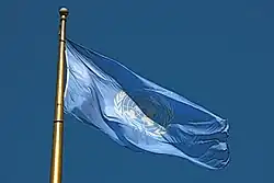 Image 12The Flag of the United Nations flying at United Nations Plaza in the Civic Center, San Francisco, California. The UN is one of the key organizations in the process of the political globalization. (from Political globalization)