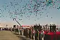Balloons released into the air during the Israel-Jordan Peace Treaty signing ceremony at the Arava Terminal