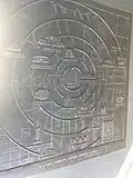 Floor plaque showing the distances where the bell can be heard