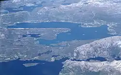 View of the village (right side of photo, along the shore)