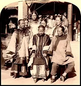 Image 1Wealthy Chinese women with bound feet (Beijing, 1900). Foot binding was a symbol of women's oppression during the reform movements in the 19th and 20th centuries. (from History of feminism)