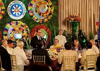 French President François Hollande at a state dinner at the Malacañang Palace in Manila, February 26, 2015