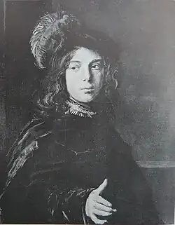 Boy in a feather hat by Frans Hals (skull is painted out)
