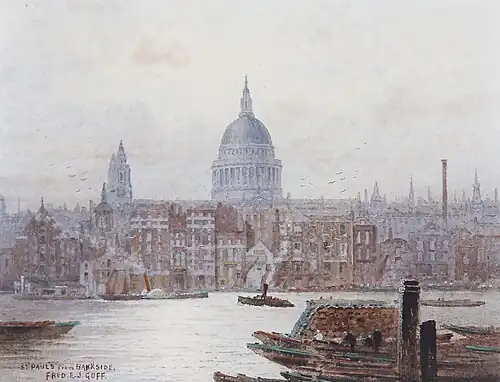 St Paul's from Bankside, a watercolour by Frederick E. J. Goff (before 1931)