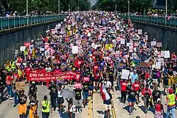Thousands of protesters marching down 16th Street in Washington, D.C., on September 6, 2025, in the 50501 We Are All DC protest