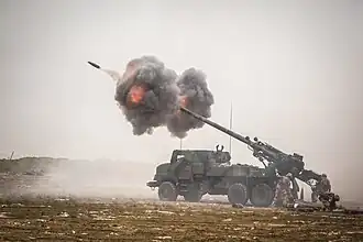 Shot of a cannon pointed towards the sky.