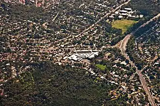 Frenchs Forest from the air, with Forestway in the centre