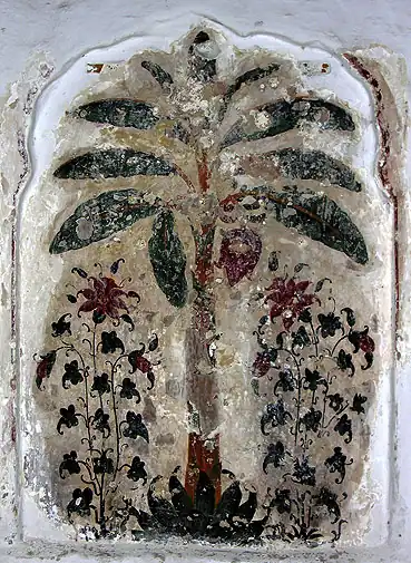 Fresco of a tree and flowers from Maharaja Kharak Singh's Haveli within the Lahore Fort