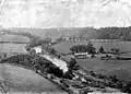 Enterkineholm Farm in the foreground and Enterkine House in the distance; Sawmill in the middle ground