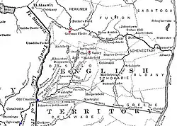 The western New York frontier ran from Fort Stanwix (present-day Utica) south along the Unadilla River. German Flatts was located about one third of the way east from there to Albany, along the Mohawk River. The Indian towns of Unadilla and Onaquaga were located near the mouth of the Unadilla River, where it empties into the Susquehanna.