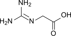 2D representation of the chemical structure of glycocyamine.