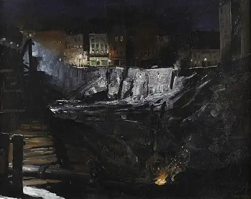 Excavation at Night (1908) by George Bellows, realist urban scene