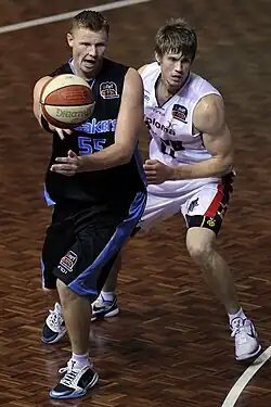 Gary Wilkinson and Cameron Tovey at the New Zealand Breakers and Perth Wildcats basketball match on 7 April 2011