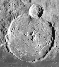 Lunar Orbiter 4 image of Gassendi, with Gassendi A at top