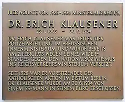 Klausener Memorial Plaque in , Schöneberg, Berlin