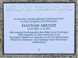 Plaque on the wall at Hannah's apartment building on Opitzstraße, commemorating her
