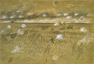 Union General Humphrey charging during the battle of Fredericksburg of the American Civil War (1862)