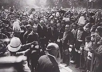 Francesc Macià, first president of the restored Generalitat, at the homage to Rafael Casanova during the National Day of 1931