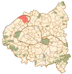 Location (in red) within Paris inner suburbs
