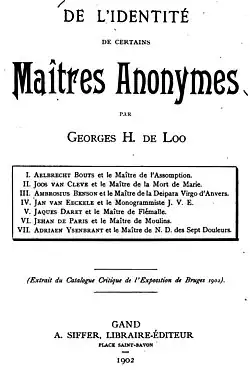 Extract of Hulin de Loo's critical catalog with his anonymous master identifications