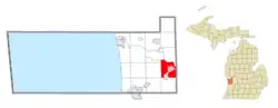Location within Ottawa County (red) and the administered CDP of Jenison (pink)