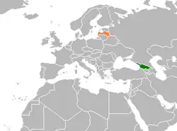 Map indicating locations of Georgia and Latvia