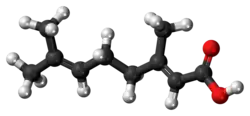 Ball-and-stick model of the geranic acid molecule