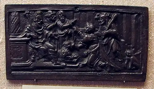 The empress and the Mouth, here shown as a statue of a lion, in a German plaquette of c. 1550.