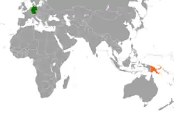 Map indicating locations of Germany and Papua New Guinea