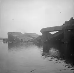 An image of the ruins of the demolished U-boat pens in Hamburg