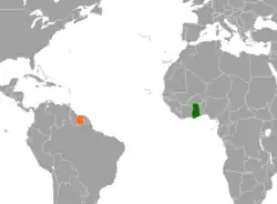 Map indicating locations of Ghana and Suriname