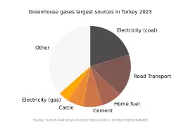 Chart showing the top sources of greenhouse gases are, in order: coal-fired electricity, road transport, home fuel, cement, cattle and gas-fired electricity