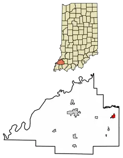 Location of Oakland City in Gibson County, Indiana.