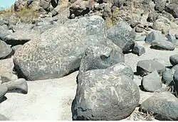 Symbolic and artistic rock etchings produced centuries ago by prehistoric peoples