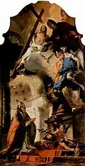 Pope Clement I prays to the Trinity, in a typical post-Renaissance depiction by Gianbattista Tiepolo (d. 1770).