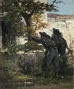 Two soldiers in combat, oil on canvas, 30&nbsp;cm x 31&nbsp;cm, 1868.