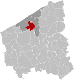 location within arrondissement Ostend and in the province West Flanders